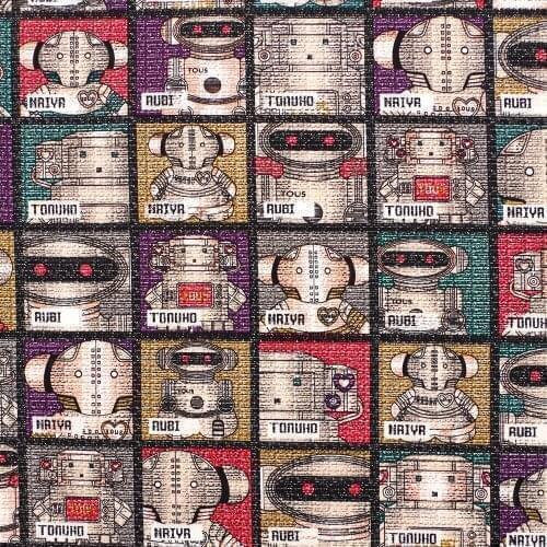 1 yard Cotton/Polyester blend Fabric for sewing pathwork, dress, cloth, bedding - Robot and patch (width=145cm)