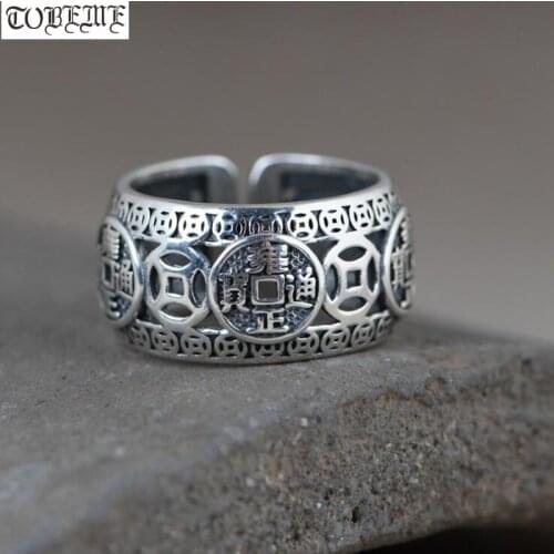 100% 925 Silver Good Luck Ring The Chinese-Ancient-Coin Symbol Ring Lucky Women Ring