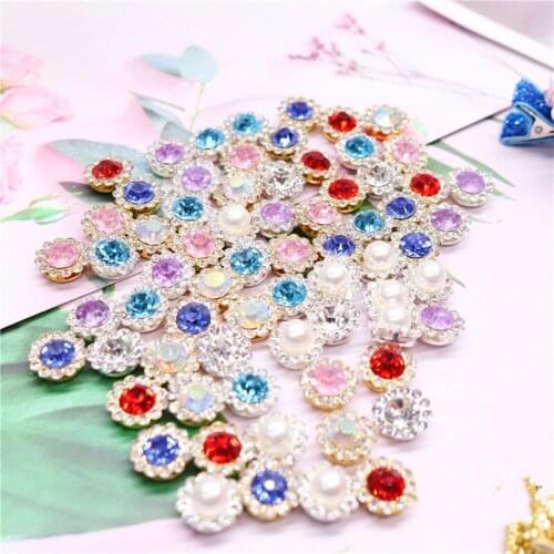 100pc 12mm Claw Cup Glass Rhinestone Snowflake Shiny Crystals Stones Cabochon Metal Vintage Buttons for Clothes Pearl DIY Sewing