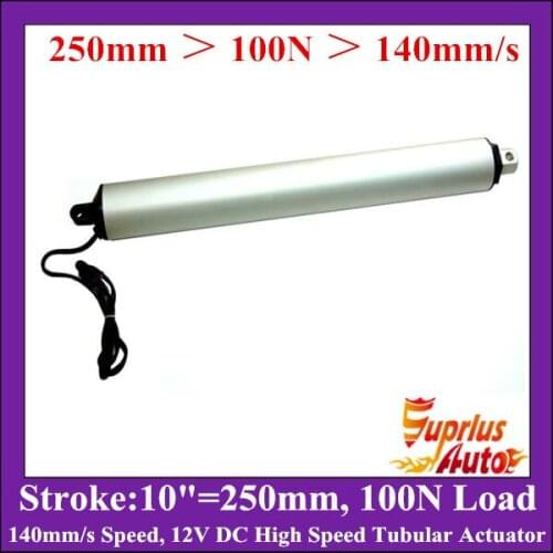 140mm/s High Speed 10"=250mm Stroke Tubular Actuator, 100N Rating Load 12v Electric Linear Actuator