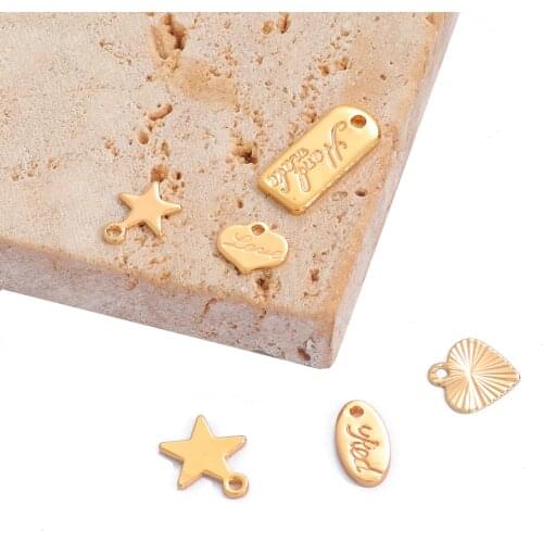 18K Gold Copper 5Pcs Small Charms Stars Heart Extender Chain Tails End Beads for Jewelry DIY Making Extension Chains Findings