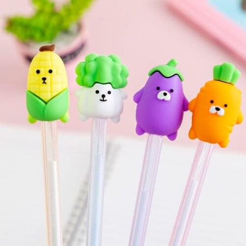 36pcs new transparent pole creative vegetable baby cartoon student neutral pen black 0.5 learn stationery creative pen wholesale