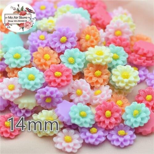 50pcs 14mm Mixed Color flower daisy resin flatback cabochon DIY jewelry/phone decoration No Hole