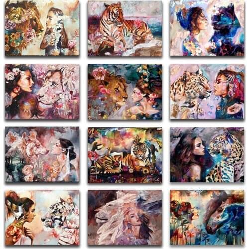 ZOOYA 5D Diamond Painting wolf Cross Stitch tiger Art lady Diamond Embroidery Animal Leopard Lion Woman Mosaic Wall Deco sale RW