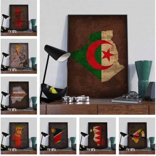 Authoritative Flag Retro Map Canvas Painting Wall Art Nordic Posters And Prints Wall Pictures Kids Room Decor Home Decoration