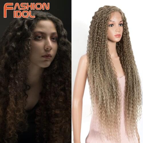 Blonde Lace Wigs Lolita Style Middle Part Long Curly Hair 38 Inch Cosplay Synthetic Brown Lace Wig For White Women FASHION IDOL