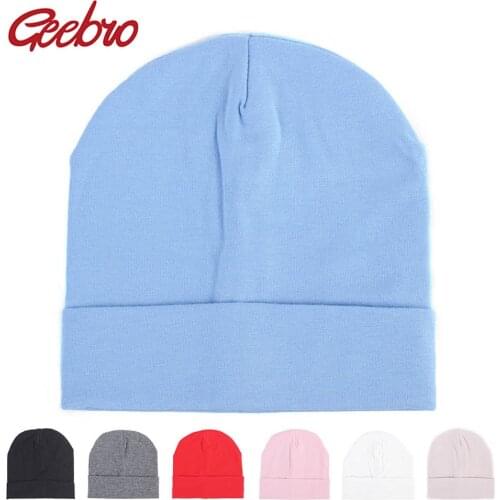 Geebro Brand 2020 Newborn Baby Cotton Beanie Hat Autumn Plain Flat Skullies Beanies for Girls Boys Winter Kids Head Wear