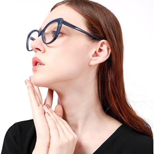 Colored Rhinestones CAT Eye Glasses Frames Women Sexy Frame Brand Designer Optical EyeGlasses Fashion Eyewear Eyeglass Case