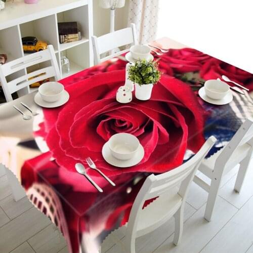 Decoration 3D Tablecloth Merry Christmas Red Rose Pattern Waterproof Cloth Thicken Rectangular and Round Wedding Table Cloth