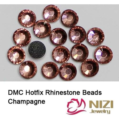DMC Hotfix Rhinestones Champagne Round Flatback Glue Backing Glass Strass Iron On Crystal Diamonds For Garment Accessories DIY