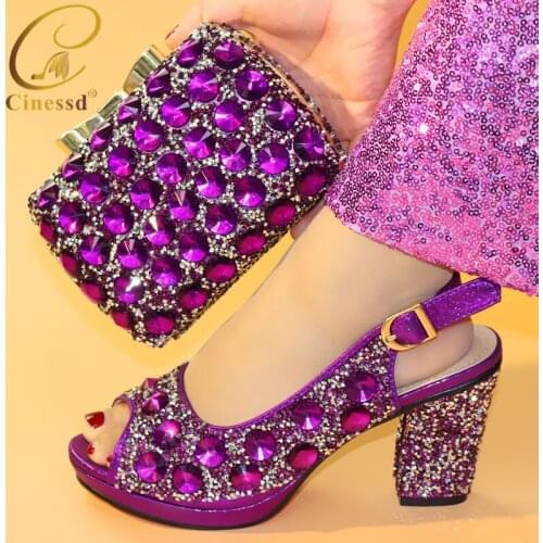 Matching Shoes and Bag Set In Heels Italian Shoes with Matching Bags Set Decoratded with Rhinestone Plus Size Shoes Women Heel
