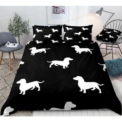 Dachshund Dog Duvet Cover Set Cute White Sausage Dog Bedding Kids Boys Girls Black Cartoon Quilt Cover Queen Bed Set Dropship