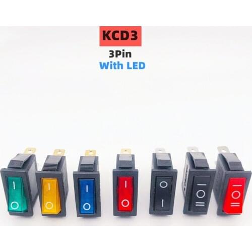 KCD3 Rocker Switch ON-OFF 2 Position 3 Pin Electrical equipment With Light Power Switch 16A 250VAC/ 20A 125VAC Home / industry