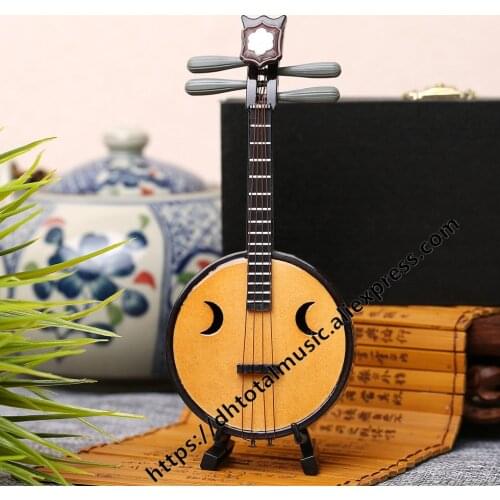 Miniature Zhongruan Model Replica with Stand and Case Mini Zhongruan Mini Musical Instrument Ornaments Chinese Traditional Gifts