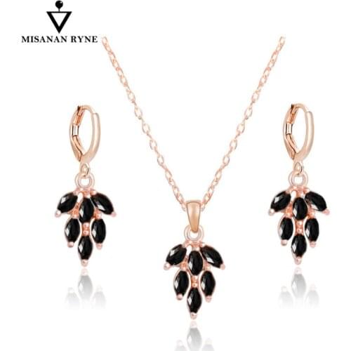 MISANANRYNE New Jewelry Sets Gold Color Brilliant Leaf Cubic Zirconia Necklace Earrings Charming Wedding Jewelry Sets