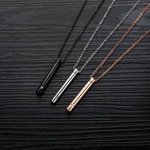 Fashion Trendy Stainless Steel Chain Necklaces Cylindrical Silver Black Rose Gold Color Pendant Women Men Unisex Jewelry Gift