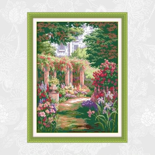 Romantic backyard garden Cross Stitch kits Printed Aida Canvas Cross-stitch landscape DIY Handmade Needlework Embroidery Sets