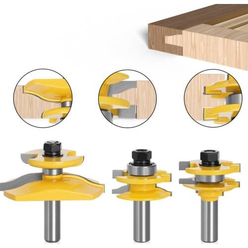 3PCS Bits 12mm 1/2" Shank Small Ogee Rail & Stile Backcutter Router Bit Panel Raiser Tenon Cutter Set Woodworking Milling