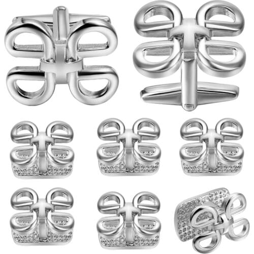 HAWSON New Style Metal Bowknot Tuxedo Cufflinks and Studs Set Simple Fashion French Shirt Accessories for Men with HAWSON LOGO