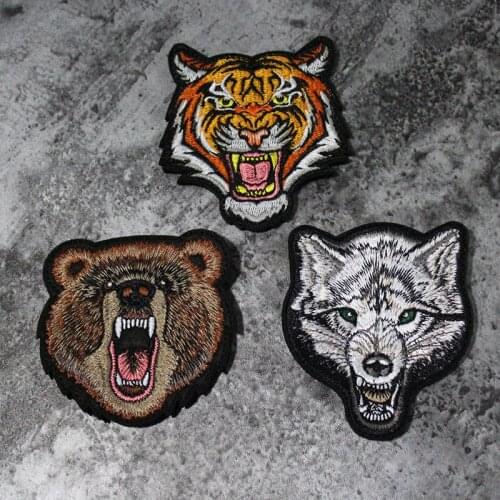 King Of The Jungle Tiger Bear Wolf Head Animal Embroidery Patches Tactical Badge DIY For Clothes Hat Coat Sticker Accessories