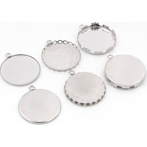 No Fade ) 10pcs 25mm Inner Size 3 Style Stainless Steel Material Simple Style Cabochon Base Cameo Setting Charms Pendant Tray
