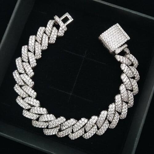 New Fashion Bling Strip Miami Cuban Link Rapper Bracelet Gold Brass Iced Out CZ Link Chain Bijouterie Mens Hiphop Jewelry Gift