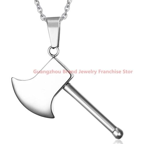 24*42mm Wholesale Newest Punk Jewelry 316L Stainless Steel Silver Color Hatchet Chain Pendant Men Cool Necklace Free Cross Chain