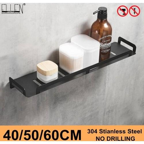 Vidric Bathroom Shelves Bath Shower Storage 40/50/60cm Black Shelf Rectangle Stainless Steel Shelves ELM15
