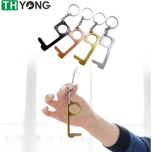 Portable Elevator Button Tool Safety Non-contact Alloy EDC Opener Door Hand Multi-function Bottle Opener Metal Keychain