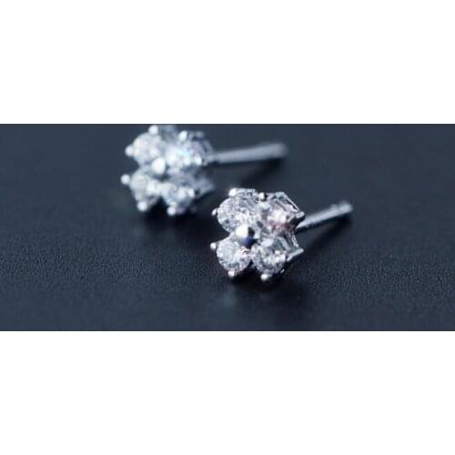 Real. 925 Sterling Silver clear White CRYSTALS stone aaa+ flower stud earrings Tinny for ladys 5mm jewelry GTLE723