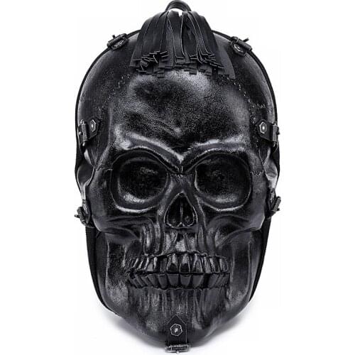 European and American Fashion Men Women Original Thick Leather Backpacks Personality Hard Skull Head Backpack Male Shoulder Bag