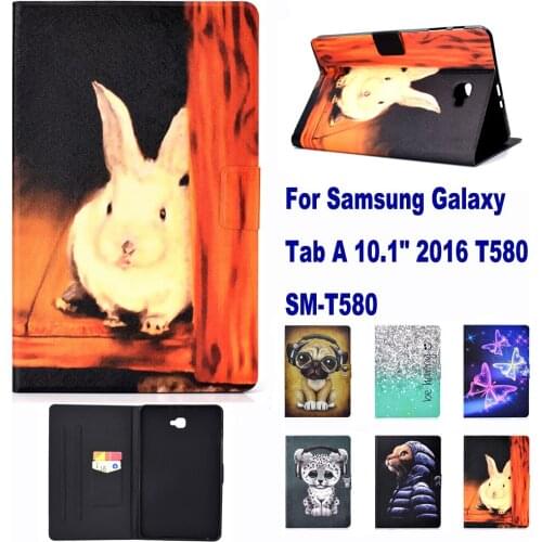 Fashion Pattern Stand Card Slot Case For Samsung Galaxy Tab A 10.1" 2016 T580N SM-T580 Case Cat Dog Rabbit case coque para capa