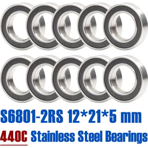 10PCS S6801RS Bearing 12*21*5 mm ABEC-3 440C Stainless Steel S 6801RS Ball Bearings 6801 Stainless Steel Ball Bearing
