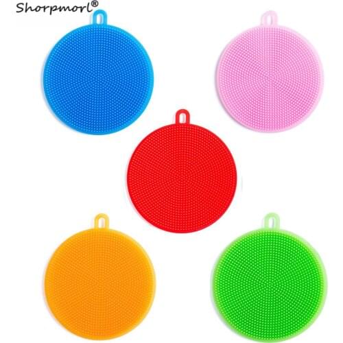 1 PC Silicone Dish Washing Brush Kitchen Household Mildew-Free Multifunction Scouring Pad Pot Plate Wash Brushes Cleaning Tools