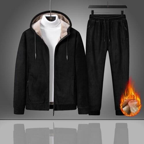 Men Tracksuits 2 Pieces Set Thicken Warm Winter Cashmere Sweatshirt + Sweatpants Set Mens Casual Suit Clothing Oversize L~7XL