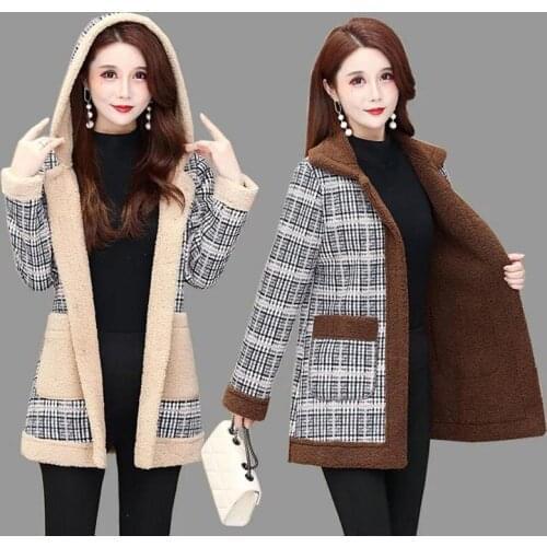 2021 Mother Winter New Hooded Cotton Jacket Lapel Women Mid-Length Plus Velvet Coats Padded Coat Female Keep Warm Overcoat