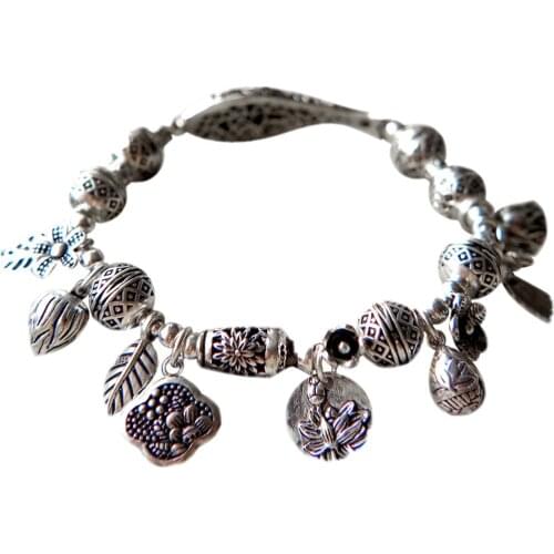 BOCAI New real s925 sterling silver woman bracelet flowers leaves multi-element mix and match bracelet retro bohemian style