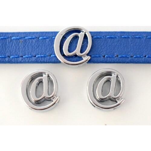 10PCS 8mm Alloy Cute Silver @ Symbol Slide Charms Slide Beads DIY Accessories For Bracelets Wristbands Strips Pet Name Collar