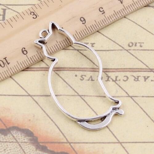 10pcs Charms Hollow Cat Silhouette 53x27mm Tibetan Bronze Silver Color Pendants Antique Jewelry Making DIY Handmade Craft