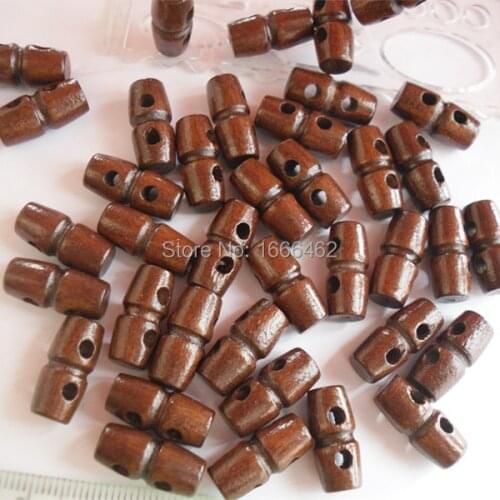 100PCs Wood Sewing Buttons Scrapbooking Column Shape 2 Holes Dark Red For Diy