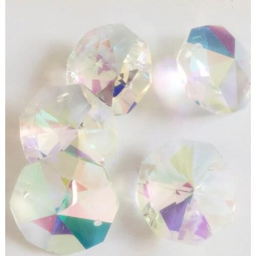 100pcs/lot AB 30mm Crystal Octagon Bead For Chandelier Prism Parts 2 holes Crystal Glass Chandelier Parts Crystal Hanging Drop