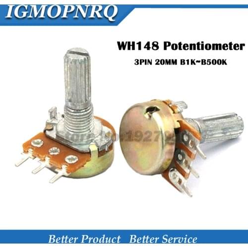 100pcs WH148 B1K B2K B5K B10K B20K B50K B100K B500K 3Pin 20mm Shaft Amplifier Dual Stereo Potentiometer 1K 2K 5K 10K 50K 100K 1M