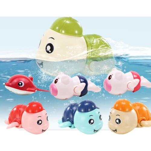 2Pcs Cartoon Small Pig Dolphin Tortoise Wind-up Chain Clockwork Animal Kids Shower Toy Baby Water Swimming Pool Beach Bath Toy