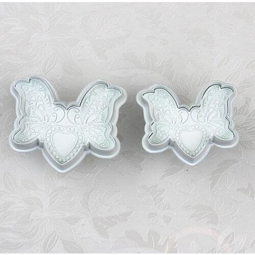 2pcs Butterfly Cake Fondant Decorate Sugarcraft Cookie Plunger Cutters Tool Mold