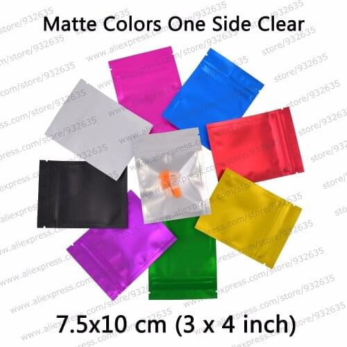 3''x4'' (7.5x10cm) Clear Foil Matte Color Zip Lock Bag One Side Clear Frosted Color Pouch Plastic Packaging 100 pcs For Powder