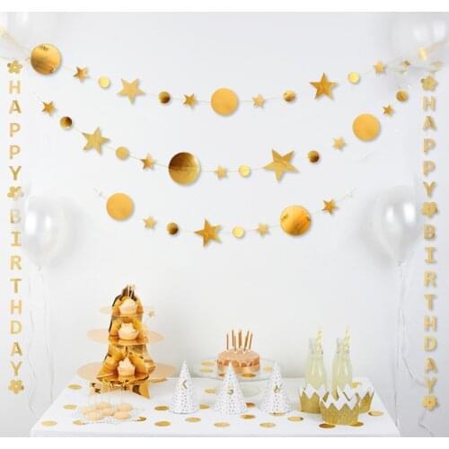 4M Gold and Silver Disc Stars Pull Flower Pull Flag Hanging Flag Birthday Party Window Christmas Wedding Decoration Paper Stars
