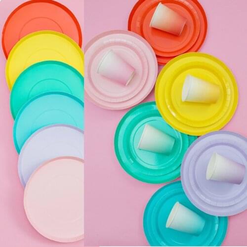 40pcs Multiple Colour Disposable Tableware Paper Plate Cups for Baby Shower Wedding Birthday Party Supplies