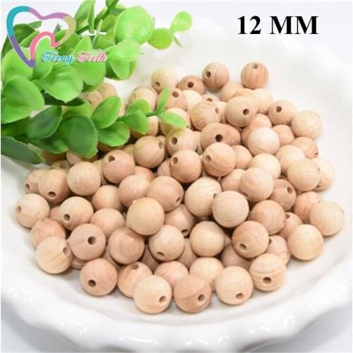 50 PCS Beech Wooden Ball Beads Baby Teether Teething Beads 10-12 MM Natural Ball Round Necklace Accessories Jewelry Making
