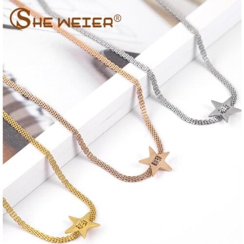SHE WEIER stainless steel choker necklaces & pendants for women rose gold jewelry accessories heart chain female star