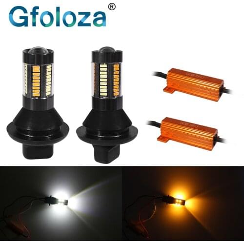 Gfoloza 2Pcs Dual Color P21w LED Canbus Bulbs 3156 p27w 1156 py21w T20 w21w Error Free Turn Signal Lights+DRL 4014 66-smd